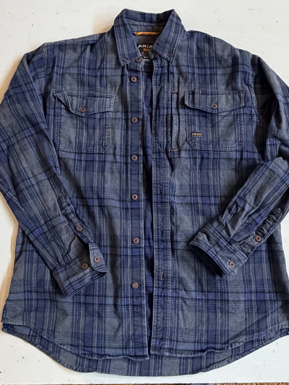 Ariat Rebar Men’s Medium DuraStretch Heavy Flannel Work Shirt Blue Indigo Plaid
